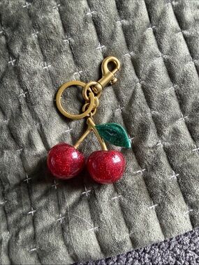 Gold Cherry Keychain Charm in Red and Green